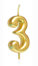 Gold Number 3 Birthday Candle